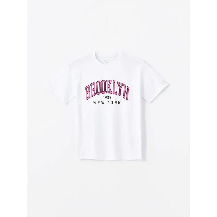 XSIDE ACTIVE Beyaz Bisiklet Yaka Baskılı Kısa Kollu Kadın Spor Tişört