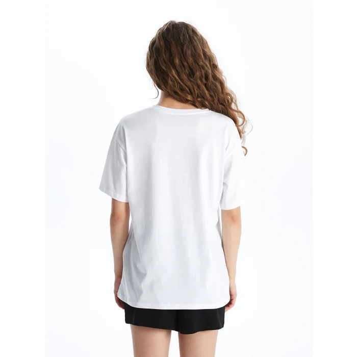 XSIDE Ekru Bisiklet Yaka Baskılı Kısa Kollu Kadın Tişört