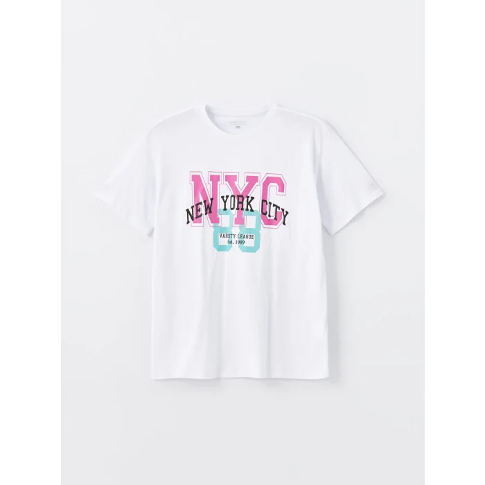 XSIDE ACTIVE Beyaz Bisiklet Yaka Baskılı Kısa Kollu Kadın Tişört