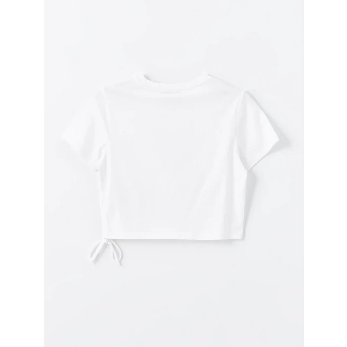 XSIDE Beyaz Bisiklet Yaka Baskılı Kısa Kollu Kadın Crop