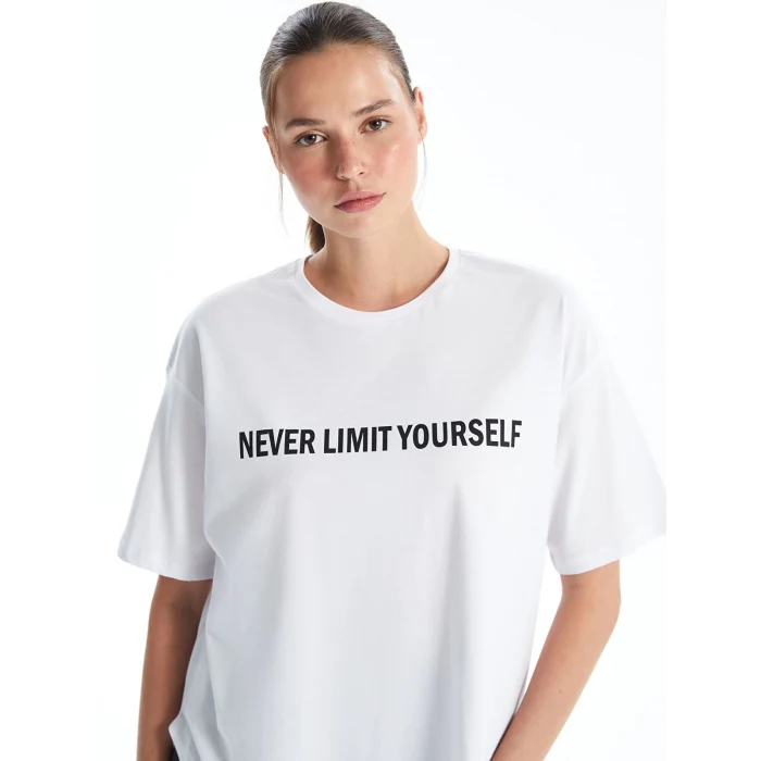 XSIDE ACTIVE Beyaz Bisiklet Yaka Baskılı Kısa Kollu Kadın Spor Tişört