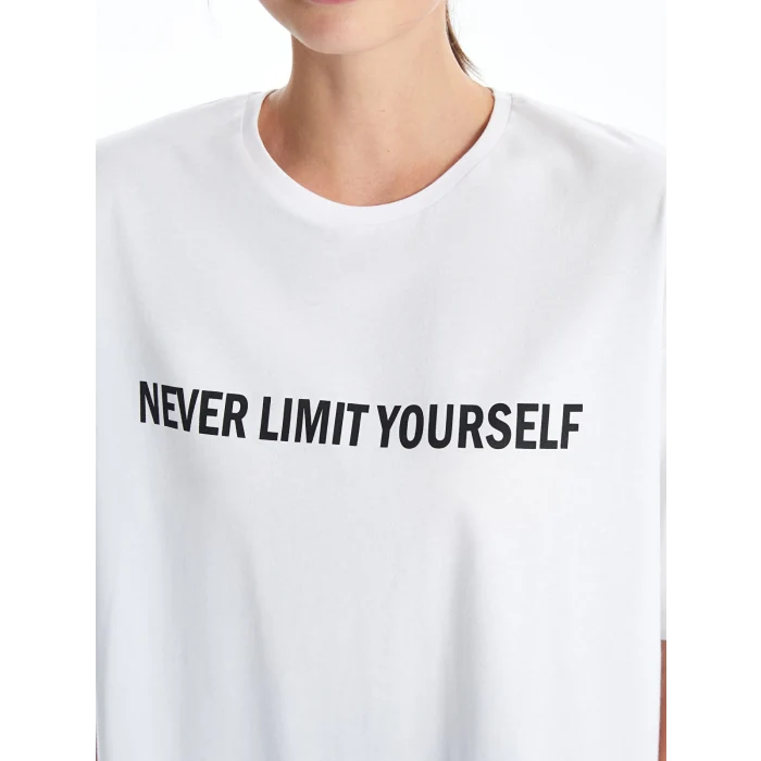 XSIDE ACTIVE Beyaz Bisiklet Yaka Baskılı Kısa Kollu Kadın Spor Tişört