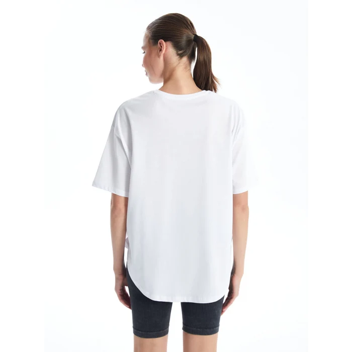 XSIDE ACTIVE Beyaz Bisiklet Yaka Baskılı Kısa Kollu Kadın Spor Tişört