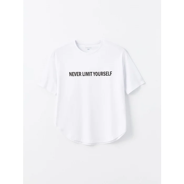 XSIDE ACTIVE Beyaz Bisiklet Yaka Baskılı Kısa Kollu Kadın Spor Tişört