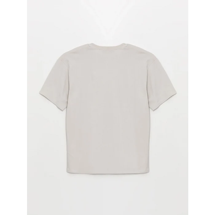 LCW Vision Gri Bisiklet Yaka Baskılı Kısa Kollu Oversize Kadın Tişört