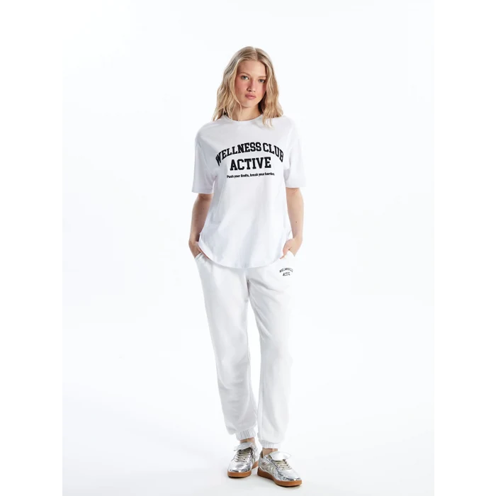 XSIDE ACTIVE Beyaz Bisiklet Yaka Baskılı Kısa Kollu Kadın Tişört