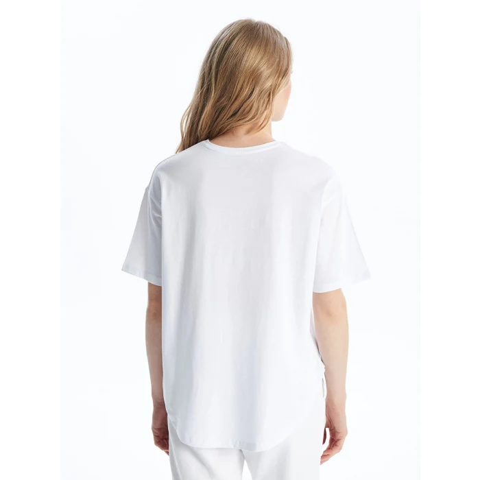 XSIDE ACTIVE Beyaz Bisiklet Yaka Baskılı Kısa Kollu Kadın Tişört