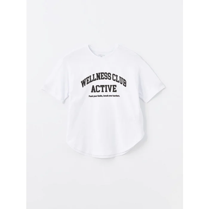 XSIDE ACTIVE Beyaz Bisiklet Yaka Baskılı Kısa Kollu Kadın Tişört