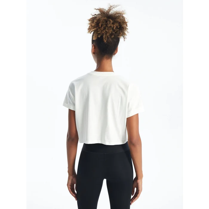 XSIDE ACTIVE Beyaz Bisiklet Yaka Baskılı Kadın Spor Tişört