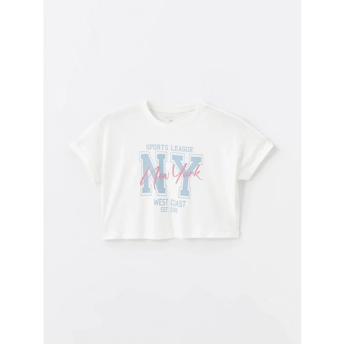 XSIDE ACTIVE Beyaz Bisiklet Yaka Baskılı Kadın Spor Tişört