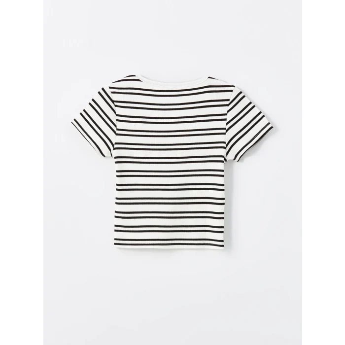 XSIDE Siyah V Yaka Çizgili Kısa Kollu Kadın Crop