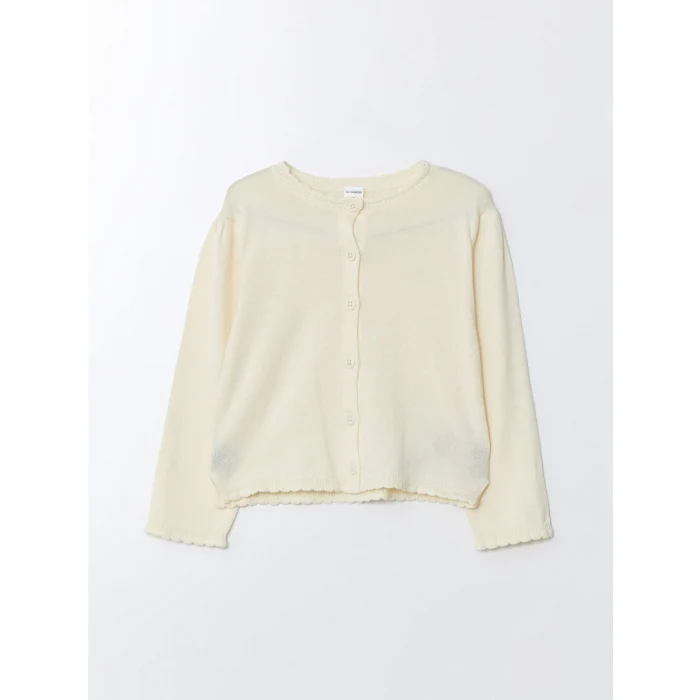 LCW Kids Ekru Bisiklet Yaka Kız Çocuk Triko Hırka