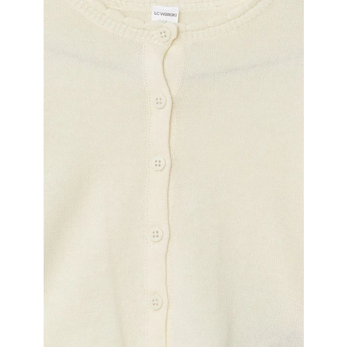 LCW Kids Ekru Bisiklet Yaka Kız Çocuk Triko Hırka