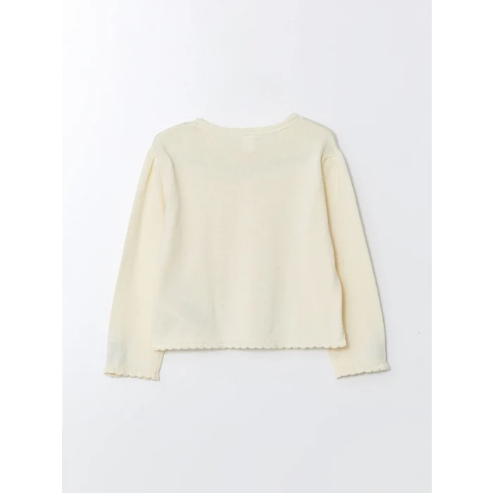 LCW Kids Ekru Bisiklet Yaka Kız Çocuk Triko Hırka