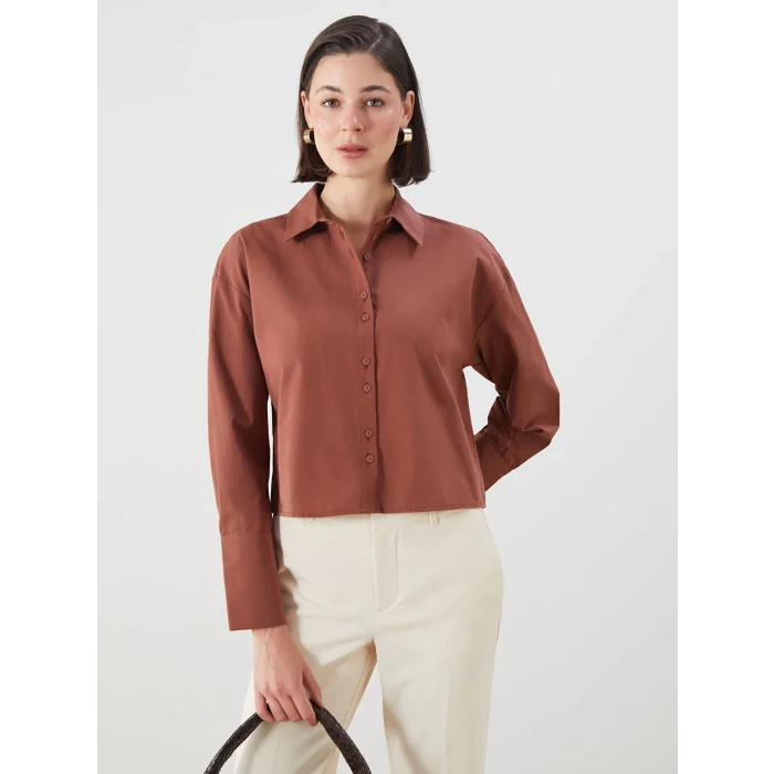 LCWAIKIKI Classic Kahverengi Crop Kadın Gömlek