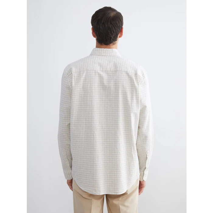 SOUTHBLUE Gri Regular Fit Uzun Kollu Ekose Keten Karışımlı Erkek Gömlek