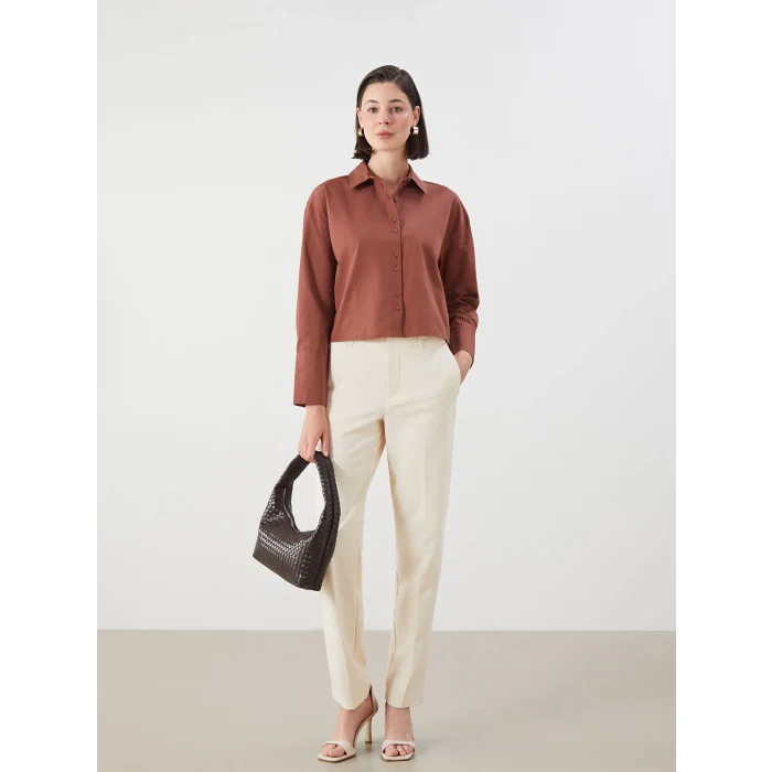 LCWAIKIKI Classic Kahverengi Crop Kadın Gömlek