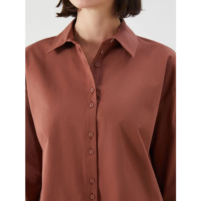 LCWAIKIKI Classic Kahverengi Crop Kadın Gömlek