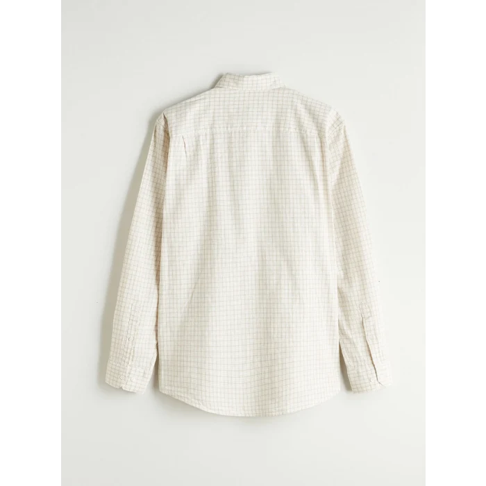 SOUTHBLUE Gri Regular Fit Uzun Kollu Ekose Keten Karışımlı Erkek Gömlek