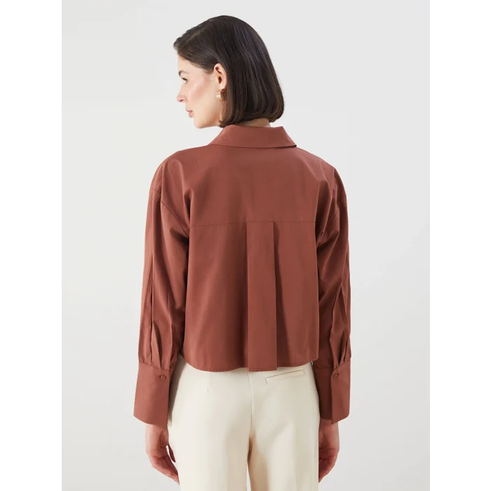 LCWAIKIKI Classic Kahverengi Crop Kadın Gömlek