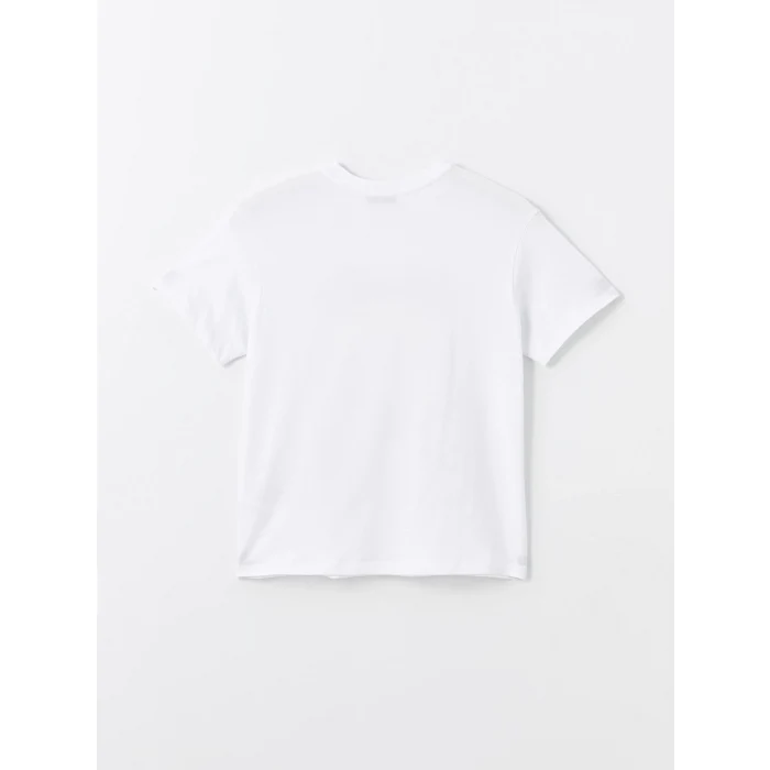 LCW Vision Beyaz Bisiklet Yaka Baskılı Kısa Kollu Kadın Tişört