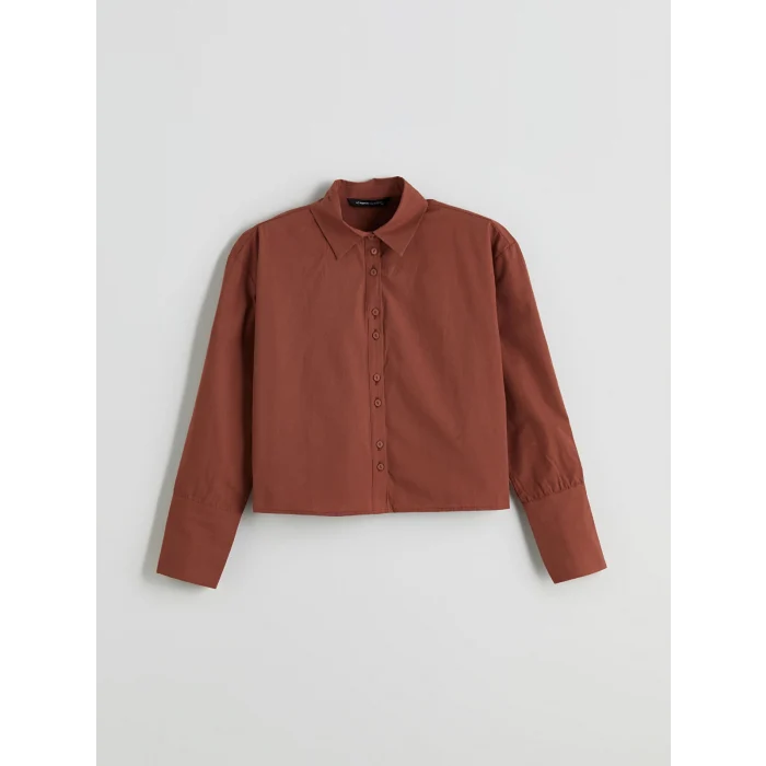 LCWAIKIKI Classic Kahverengi Crop Kadın Gömlek