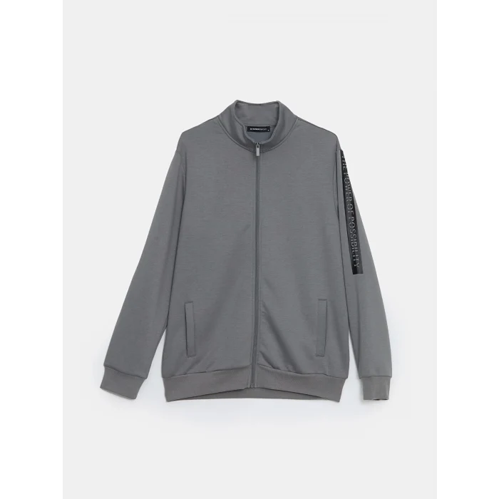 LCWAIKIKI Basic Gri Dik Yaka Erkek Sweatshirt