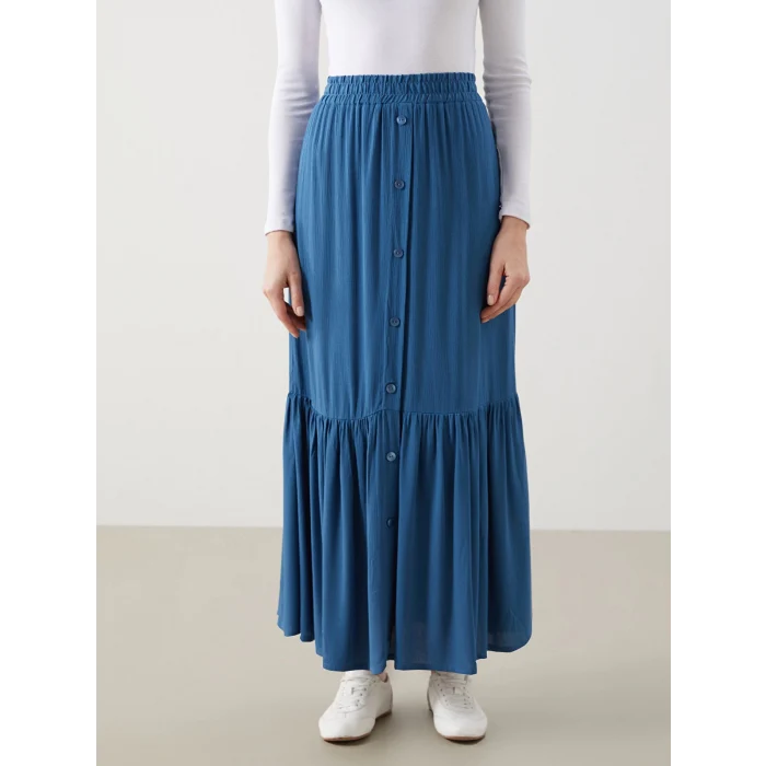 LCW Grace Mavi Beli Lastikli Dokulu Kadın Etek