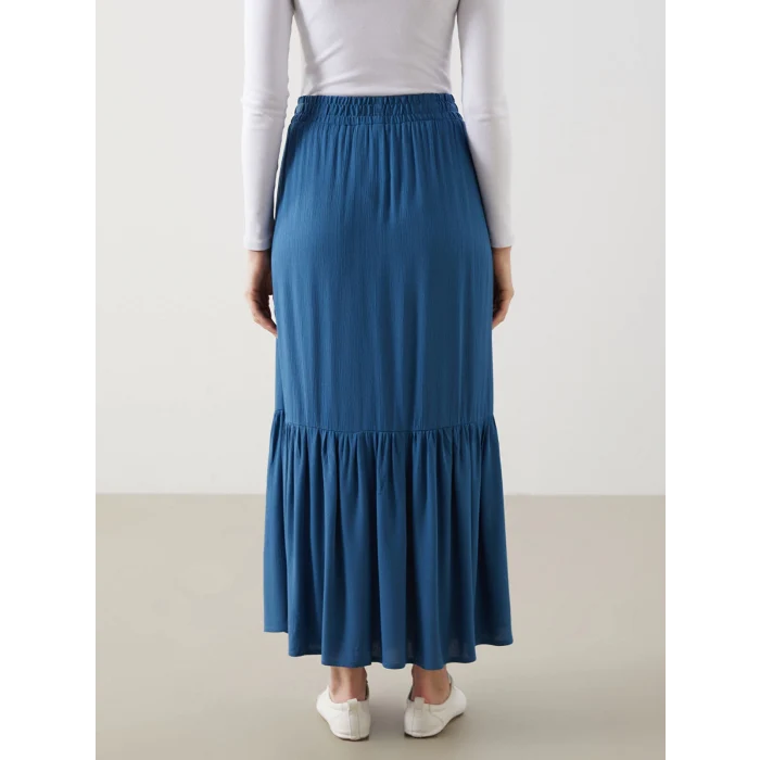LCW Grace Mavi Beli Lastikli Dokulu Kadın Etek