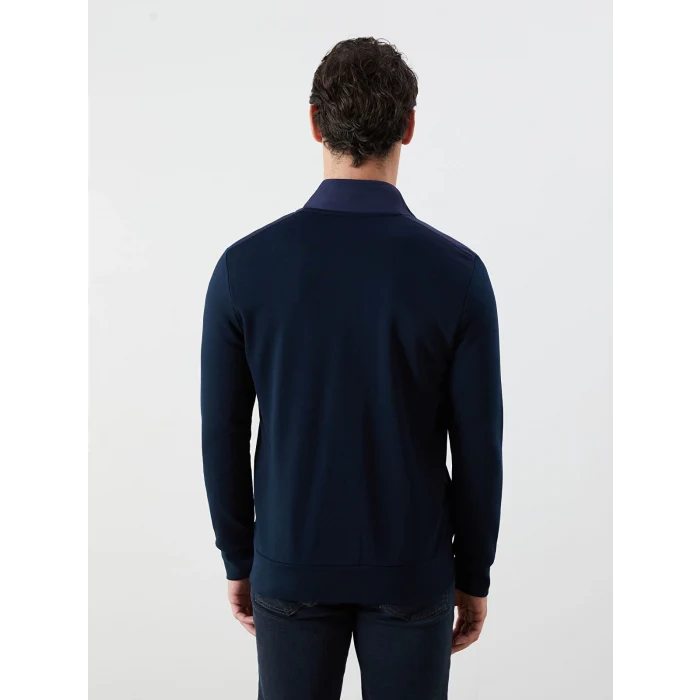 LCWAIKIKI Basic Lacivert Dik Yaka Uzun Kollu Erkek Fermuarlı Sweatshirt