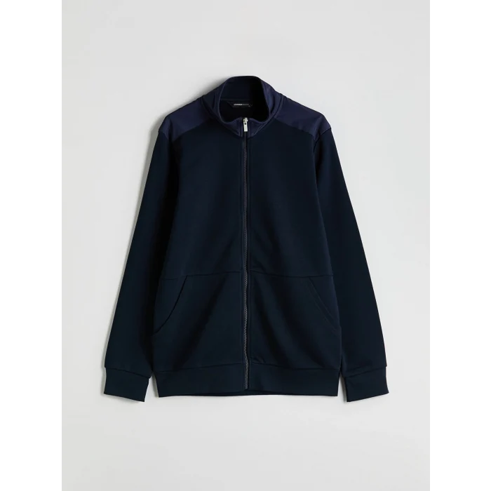 LCWAIKIKI Basic Lacivert Dik Yaka Uzun Kollu Erkek Fermuarlı Sweatshirt