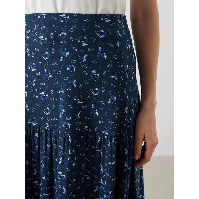 LCW Grace Lacivert Beli Lastikli Çiçekli Kadın Etek