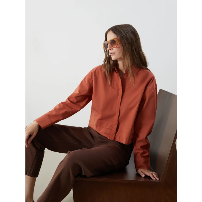 LCWAIKIKI Classic Kahverengi Crop Kadın Gömlek