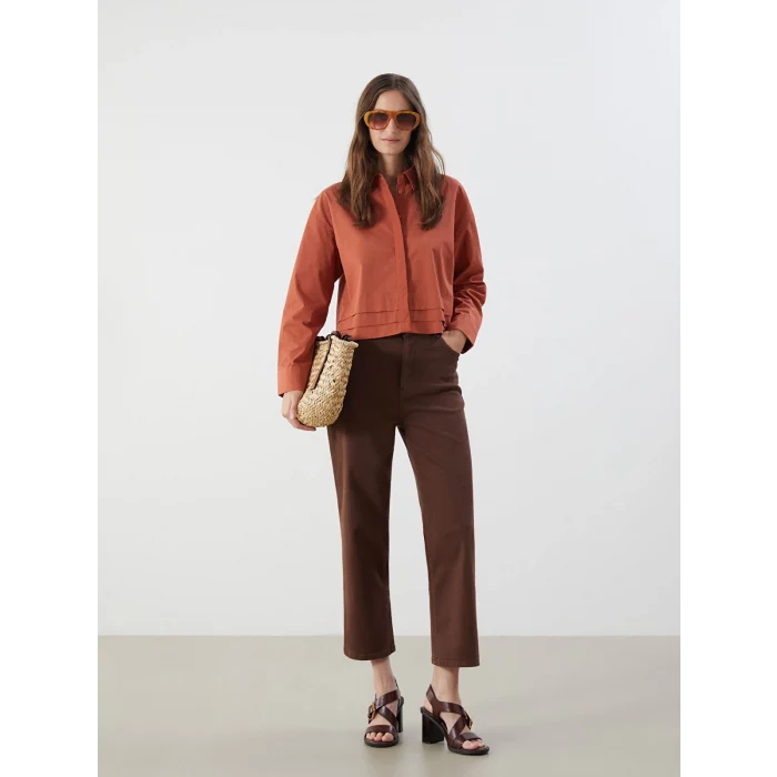 LCWAIKIKI Classic Kahverengi Crop Kadın Gömlek