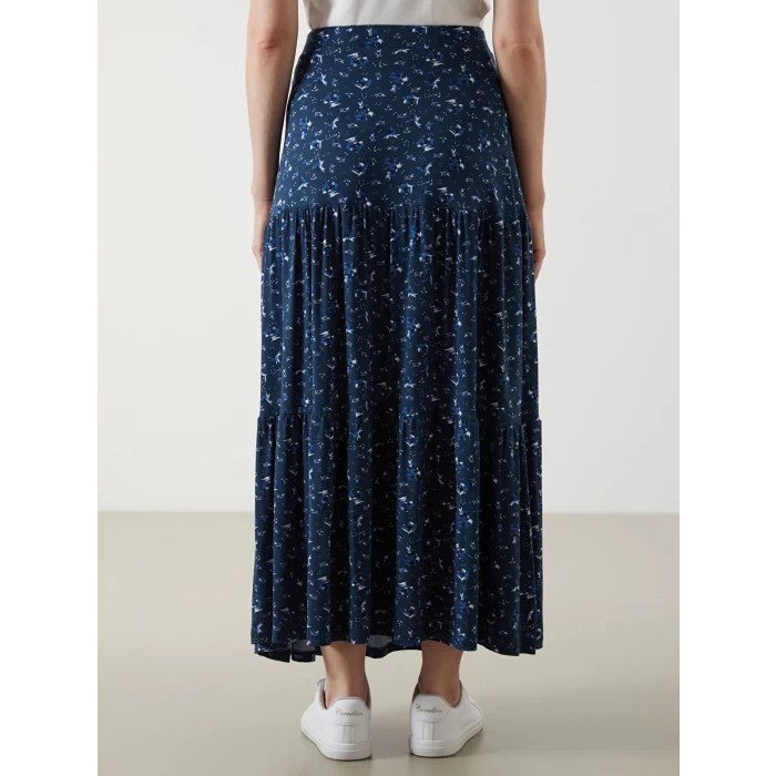 LCW Grace Lacivert Beli Lastikli Çiçekli Kadın Etek