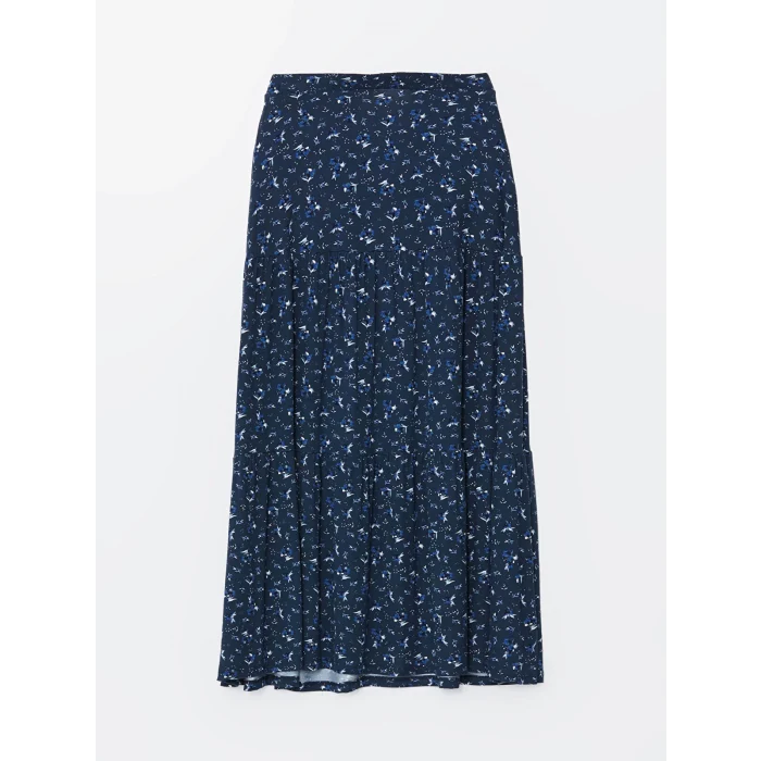 LCW Grace Lacivert Beli Lastikli Çiçekli Kadın Etek