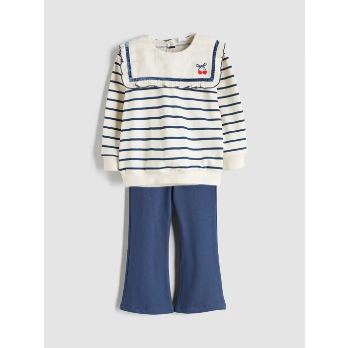 LCW Kids Lacivert Bebe Yaka Baskılı Kız Çocuk Sweatshirt ve Tayt 2li