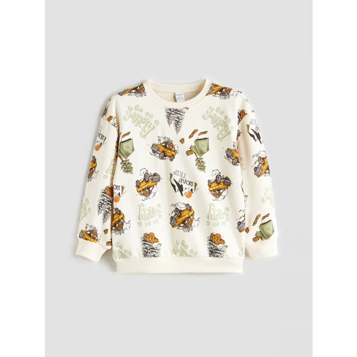 LCW Kids Bej Baskılı Erkek Çocuk Sweatshirt ve Eşofman Alt 2li