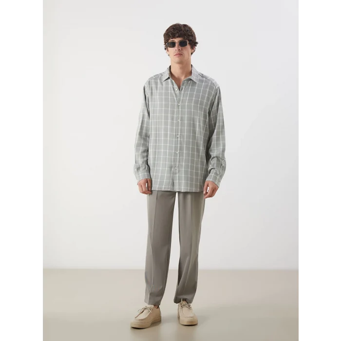 LCW Vision Yeşil Rahat Kalıp Uzun Kollu Ekose Erkek Gömlek