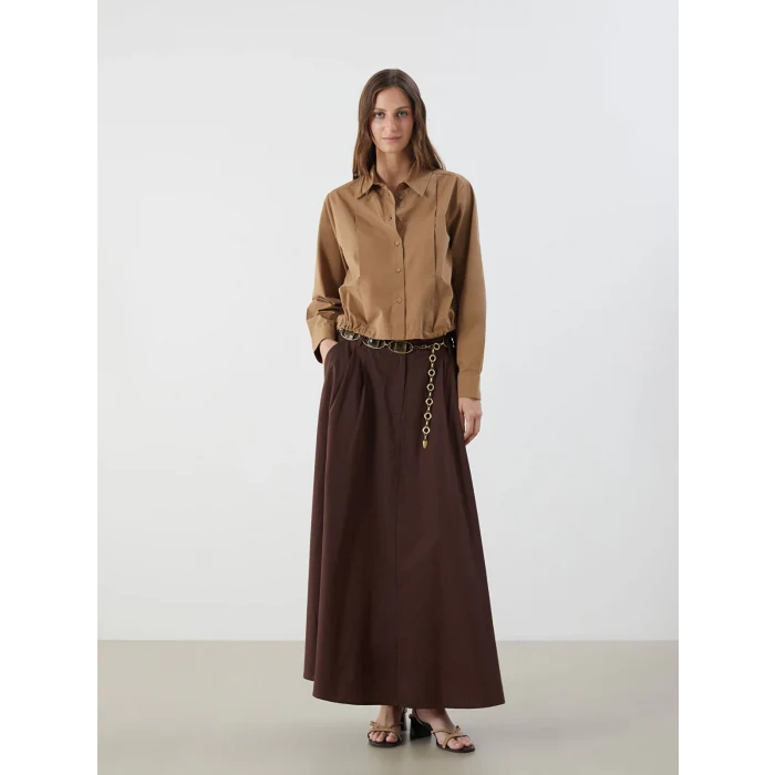 LCWAIKIKI Classic Kahverengi Loose Fit Kadın Gömlek