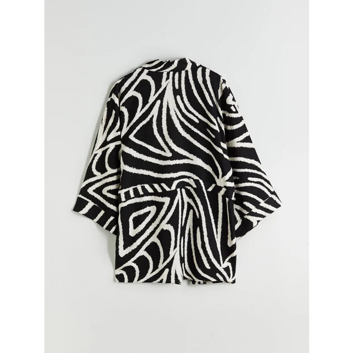 LCWAIKIKI Classic Siyah Şal Yaka Desenli Kadın Kimono