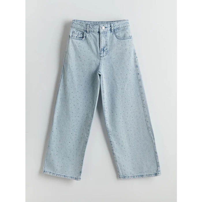 LCW Kids Mavi Beli Ayarlanabilir Lastikli Taşlı Kız Çocuk Jean Pantolon