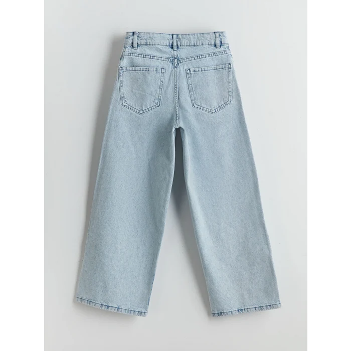 LCW Kids Mavi Beli Ayarlanabilir Lastikli Taşlı Kız Çocuk Jean Pantolon