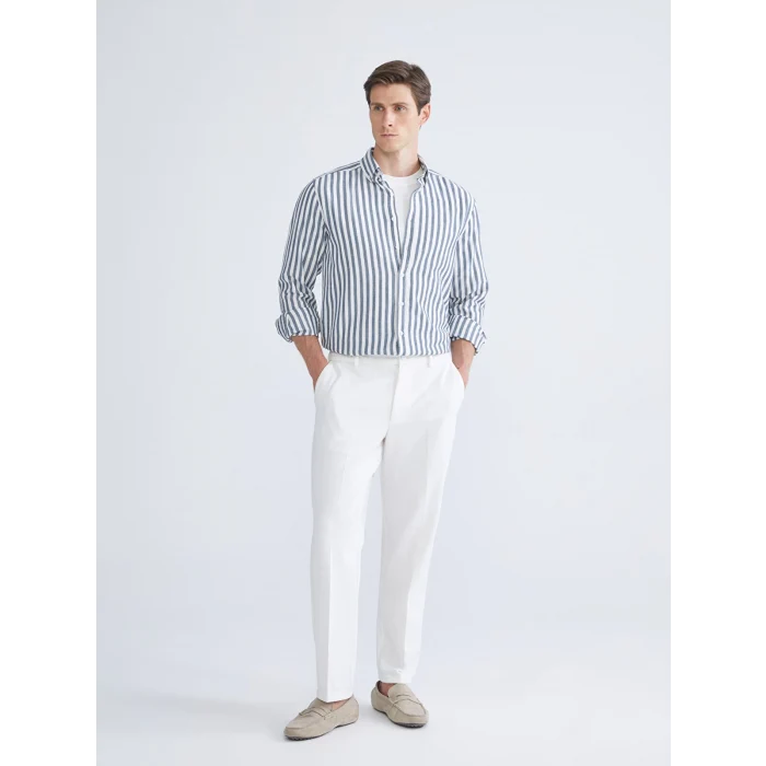 LC WAIKIKI Indigo Regular Fit Uzun Kollu Çizgili Erkek Gömlek