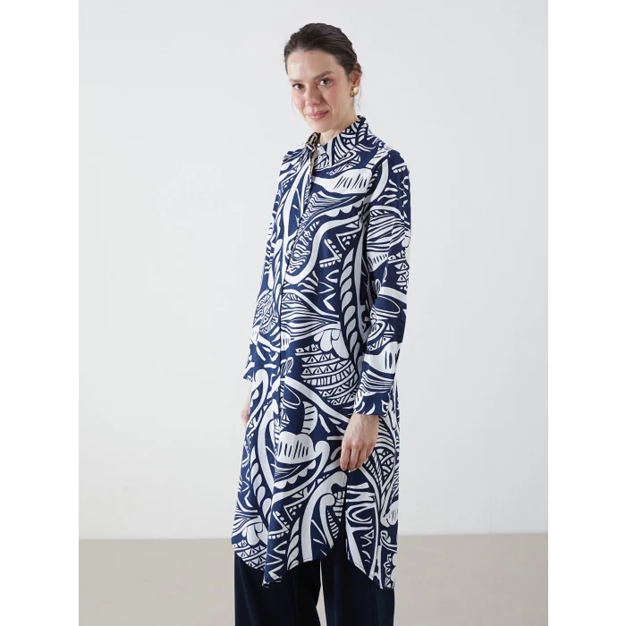 LCWAIKIKI Classic Lacivert Desenli Kadın Gömlek Tunik