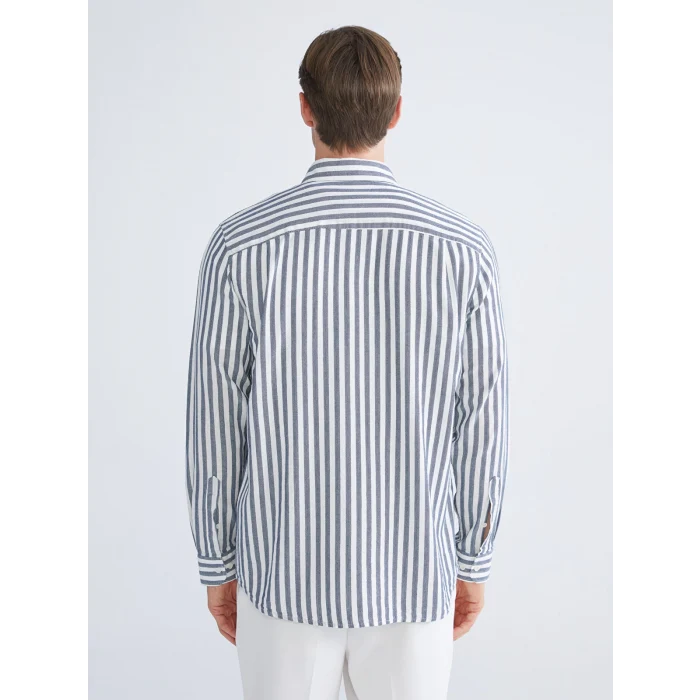 LC WAIKIKI Indigo Regular Fit Uzun Kollu Çizgili Erkek Gömlek