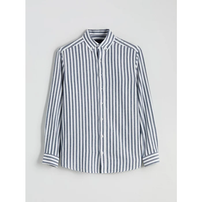 LC WAIKIKI Indigo Regular Fit Uzun Kollu Çizgili Erkek Gömlek