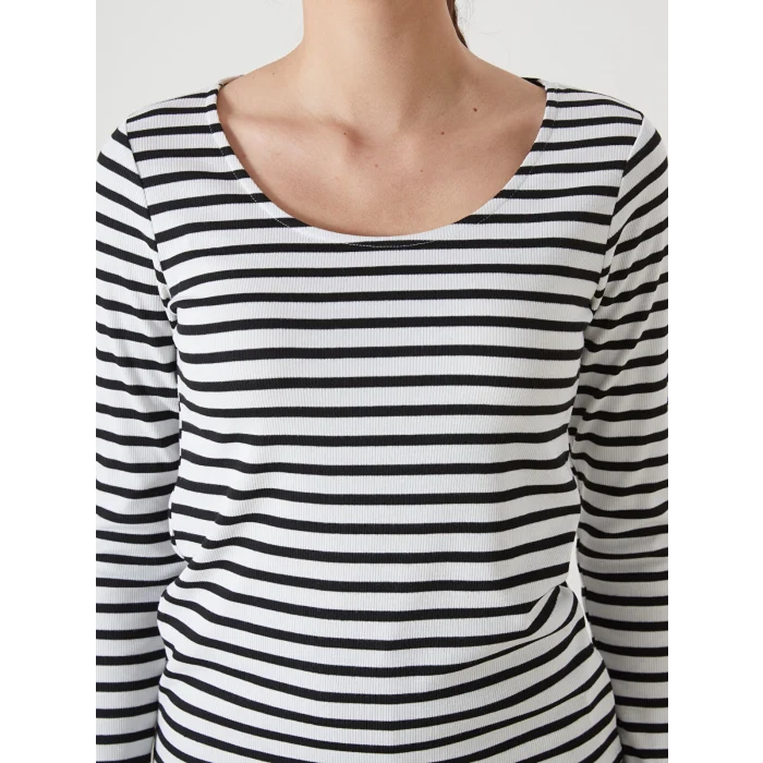 LCWAIKIKI Classic Siyah U Yaka Çizgili Kadın Body