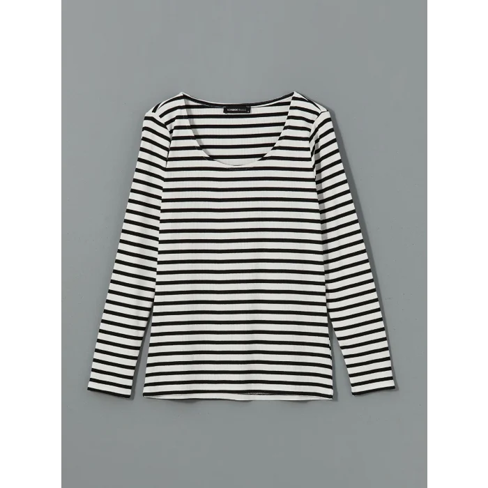 LCWAIKIKI Classic Siyah U Yaka Çizgili Kadın Body