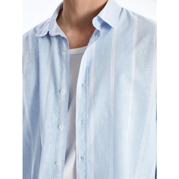 XSIDE Beyaz Rahat Kalıp Uzun Kollu Çizgili Poplin Erkek Gömlek